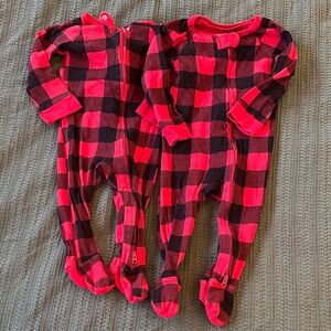 Pair of Red and Black Plaid Holiday Baby Pajamas, 6-9m
